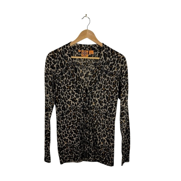 Tory Burch Women’s 100% Merino Wool Leopard Print Cardigan Size M - Picture 1 of 11